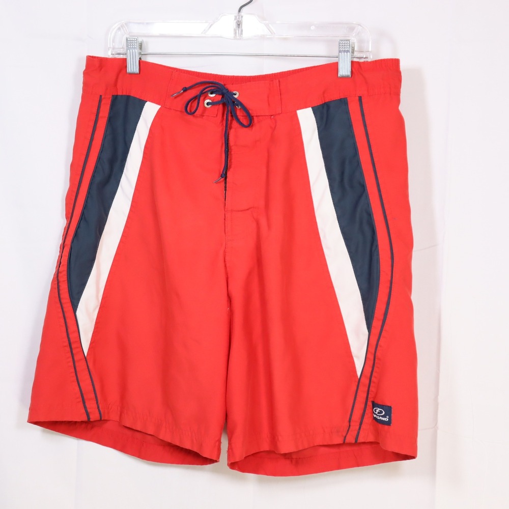 Fullsand Board Shorts L Red Mens Colorblock Hibiscus Swim Trunks